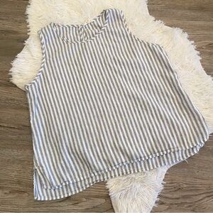 Caslon Striped Linen Blend Sleeveless Tank Top Coastal Grandmother Beach Large